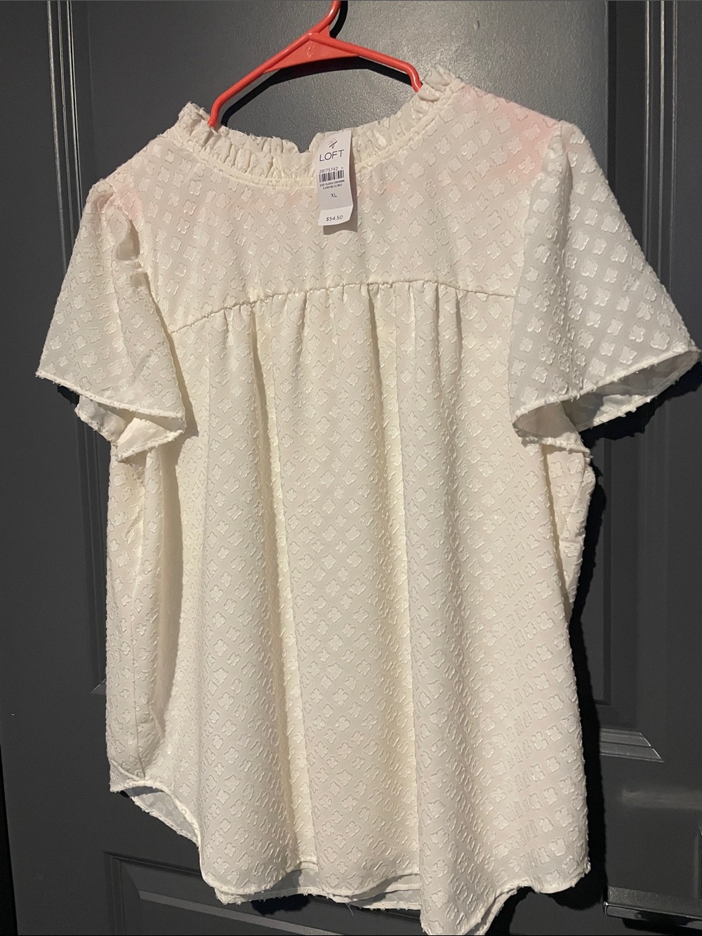LOFT Cream Jacquard Short Sleeve Peasant Blouse